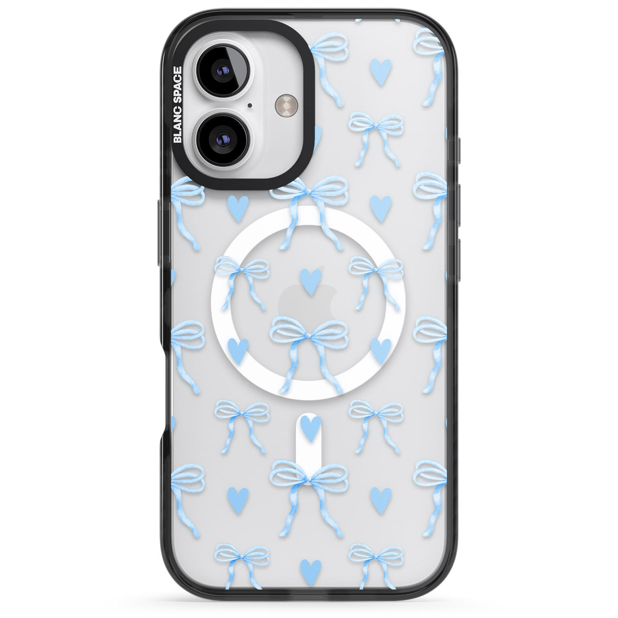 iPhone 16 Blue Bows & Hearts Clear Impact Phone Case