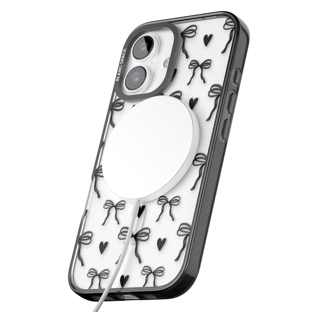 iPhone 16 Black Bows & Hearts Clear Impact Phone Case