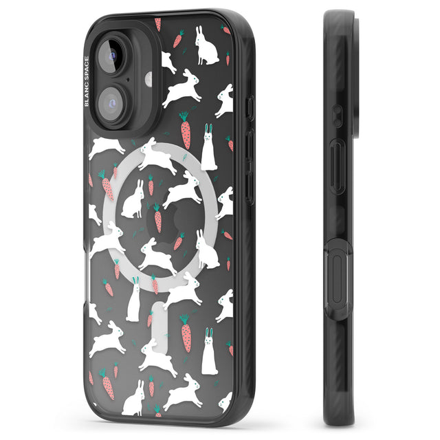 iPhone 16 Pro Max White Bunnies and Carrots Black Impact Phone Case