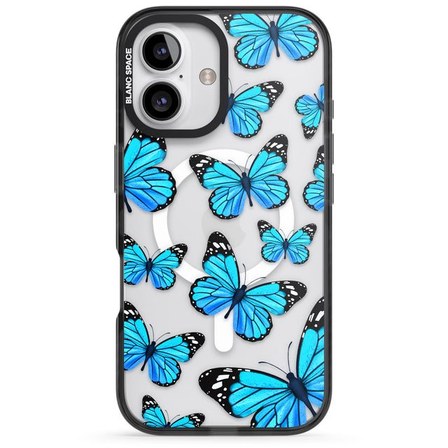 iPhone 16 Pro Max Blue Butterflies Black Impact Phone Case