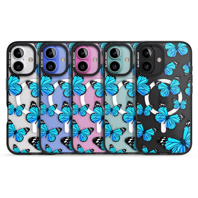 iPhone 16 Pro Max Blue Butterflies Black Impact Phone Case