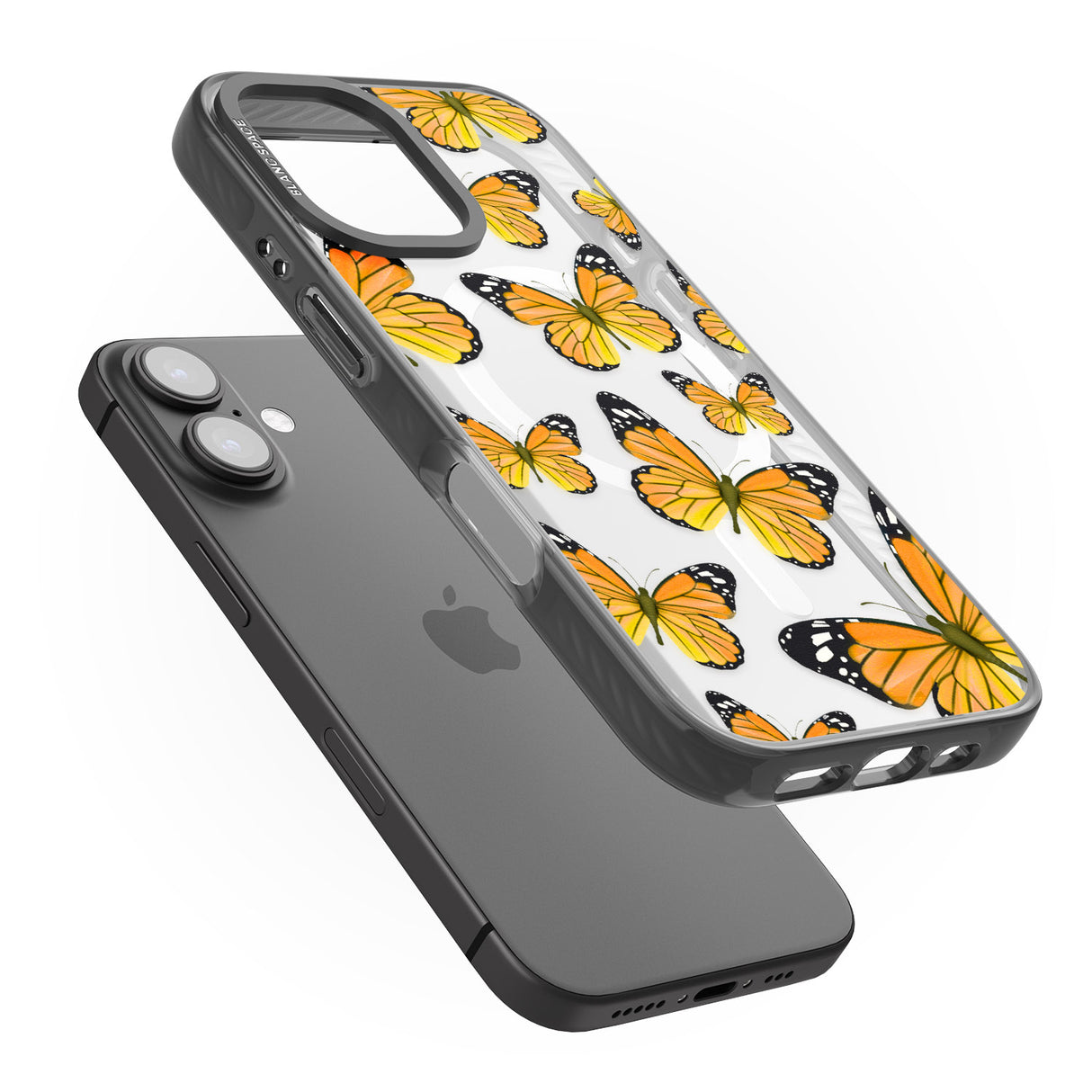 iPhone 16 Pro Max Sun-Yellow Butterflies Black Impact Phone Case