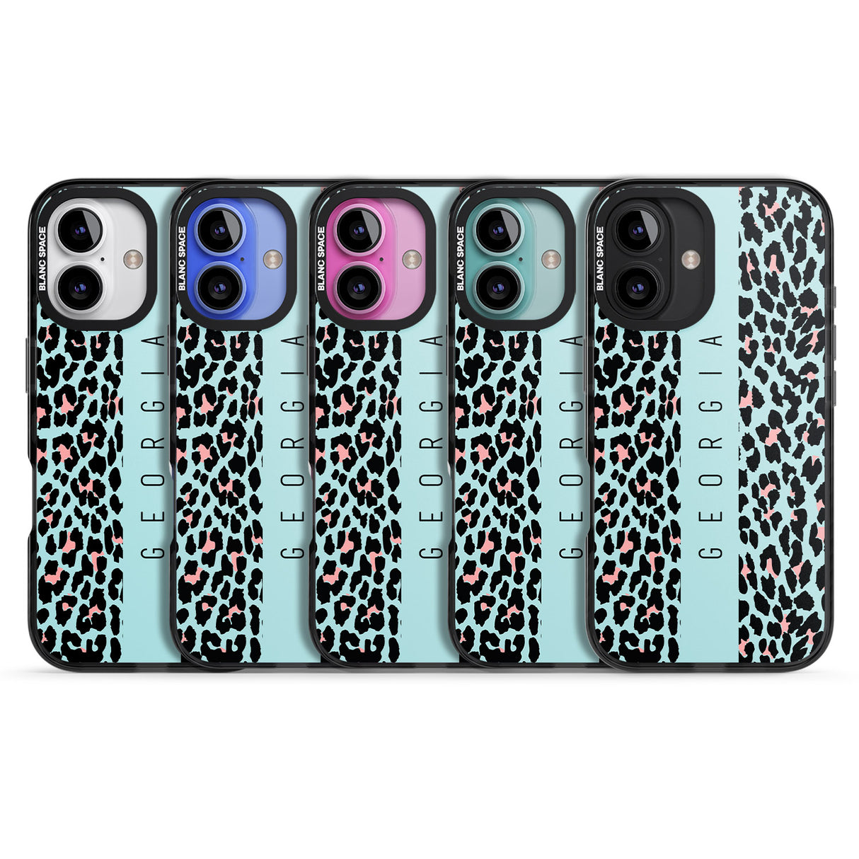 iPhone 16 Pro Max Personalised Blue Leopard Spots Black Impact Phone Case