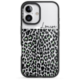 iPhone 16 Pro Max Personalised Seafoam Green & Cursive Leopard Spots Black Impact Phone Case