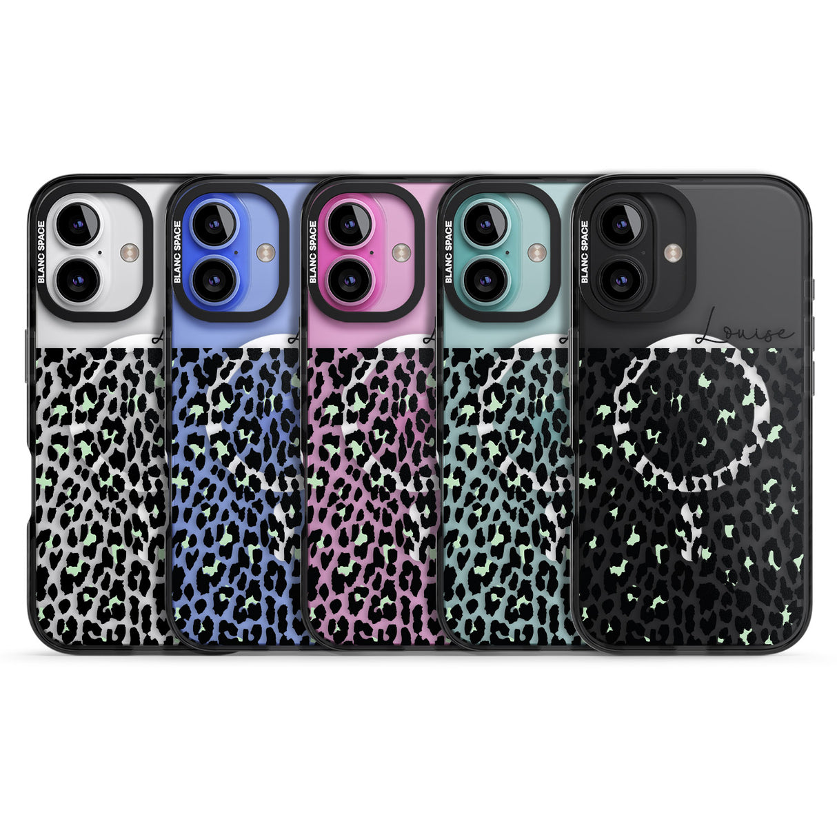 iPhone 16 Pro Max Personalised Seafoam Green & Cursive Leopard Spots Black Impact Phone Case