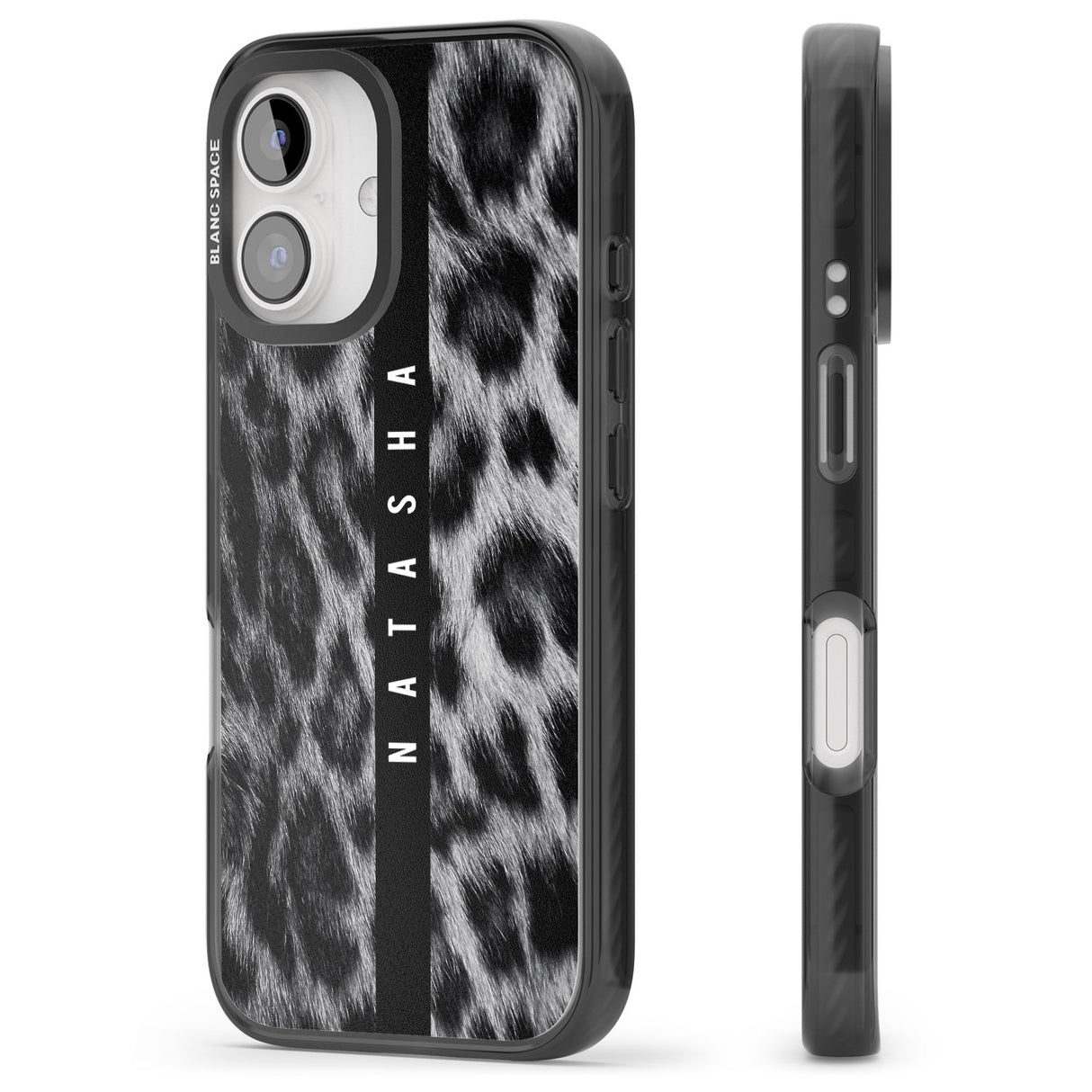 iPhone 16 Pro Max Personalised Snow Leopard Print Black Impact Phone Case