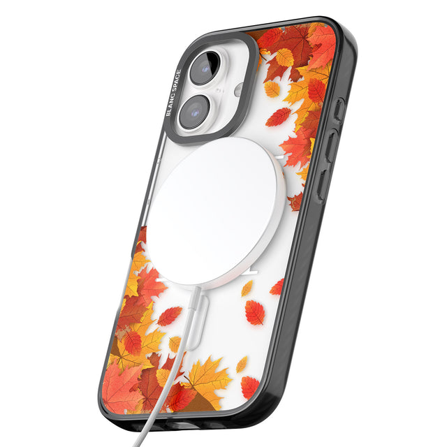 iPhone 16 Pro Max Personalised Monogram Autumn Leaves Black Impact Phone Case