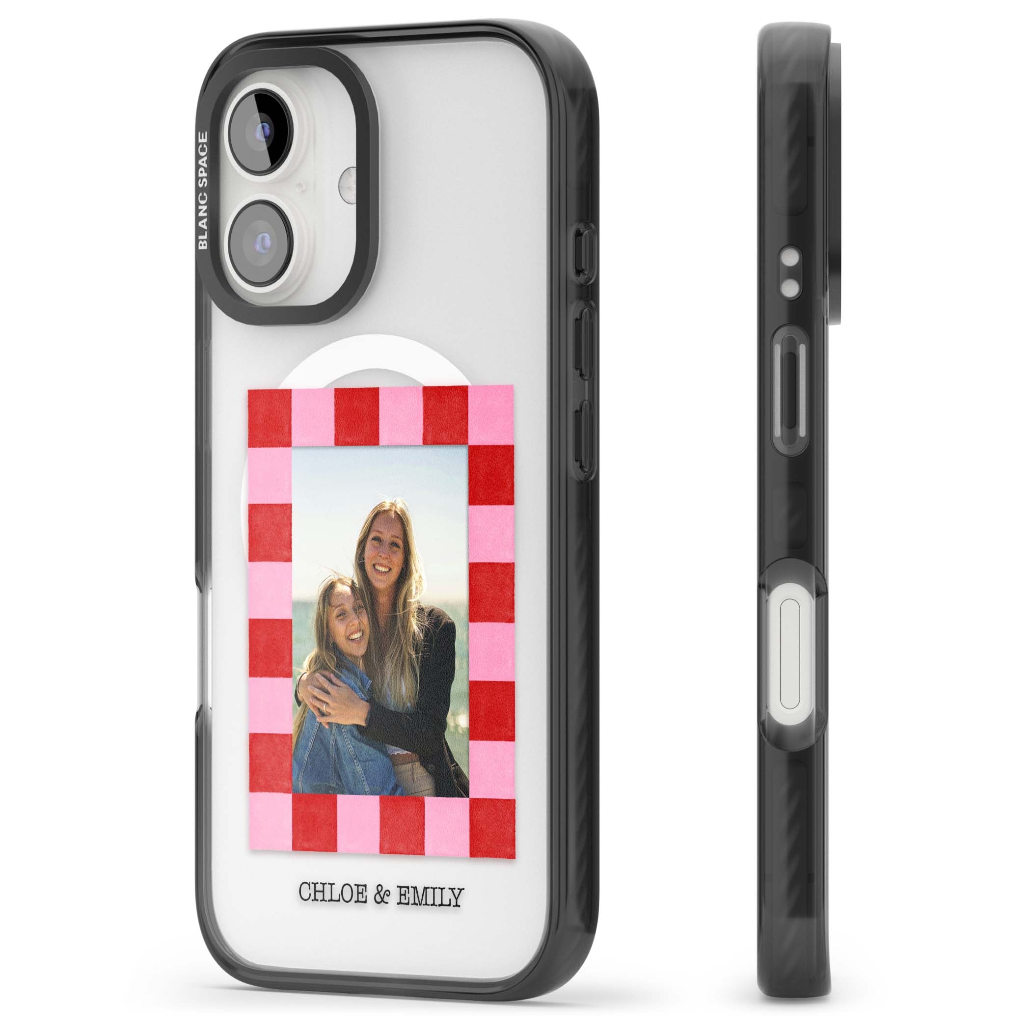 Bubblegum Check Photo for her iPhone case | Black Impact Magsafe case for iPhone 16, iPhone 16 Plus