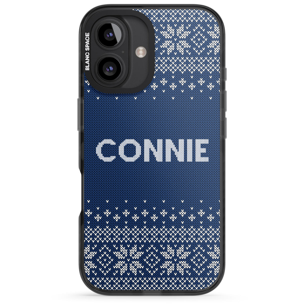 iPhone 16 Pro Max Personalised Blue Christmas Knitted Jumper Black Impact Phone Case