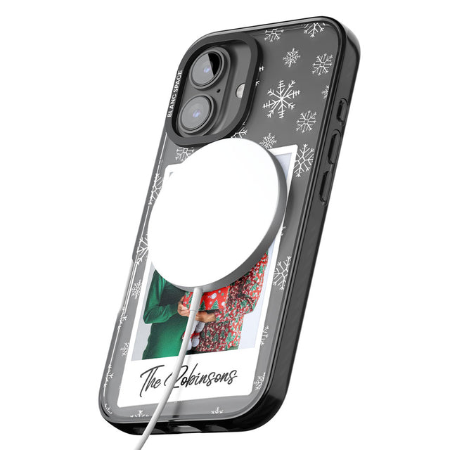 Personalised Snowflake Photo Black Impact Magsafe Phone Case for iPhone 16, iPhone 16 Plus