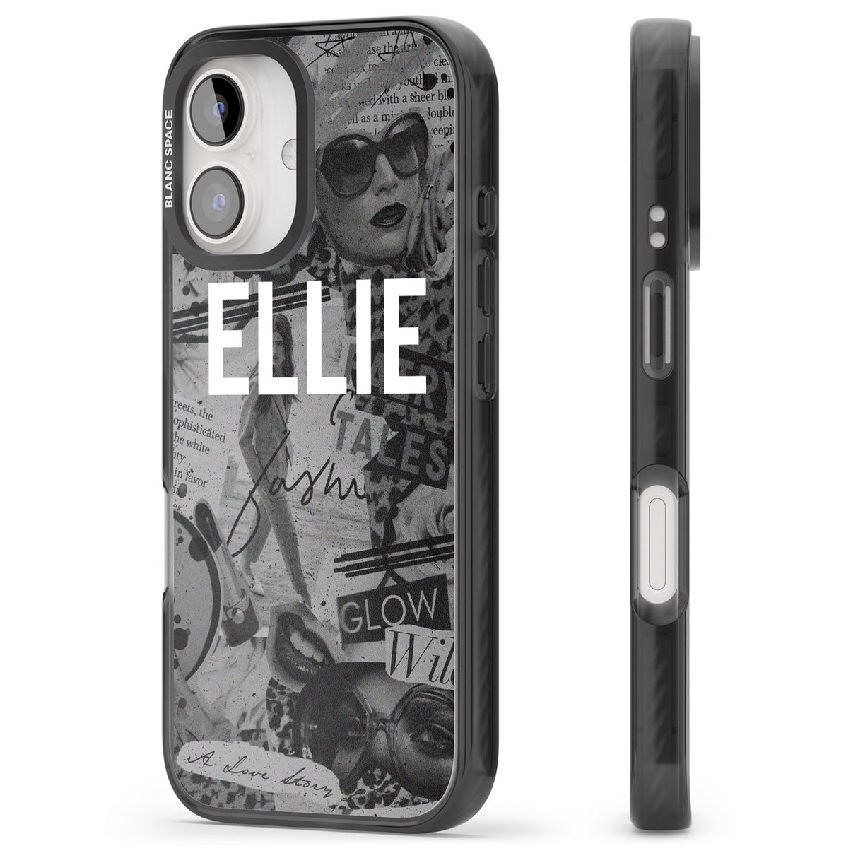 iPhone 16 Pro Max Personalised Grey Scale Fashion Collage Black Impact Phone Case