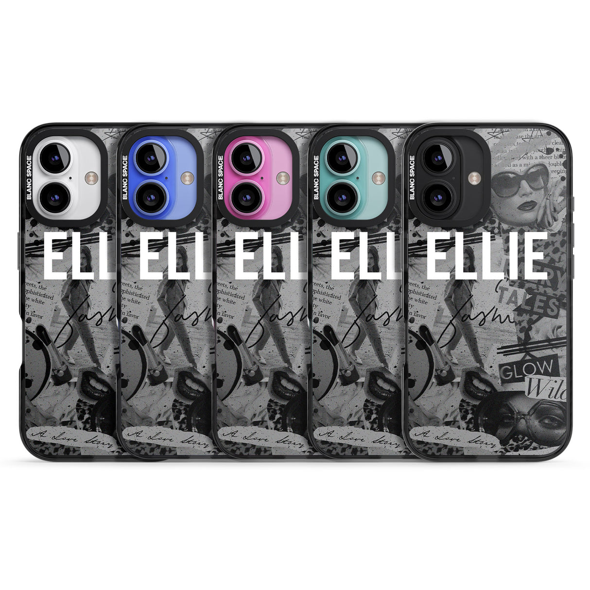 iPhone 16 Pro Max Personalised Grey Scale Fashion Collage Black Impact Phone Case