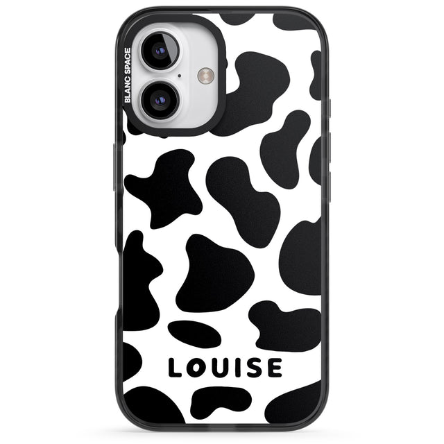 iPhone 16 Pro Max Personalised Cow Print Black Impact Phone Case