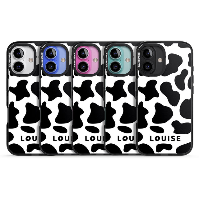 iPhone 16 Pro Max Personalised Cow Print Black Impact Phone Case