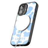 iPhone 16 Pro Max Personalised Blue and White Cow Print Black Impact Phone Case