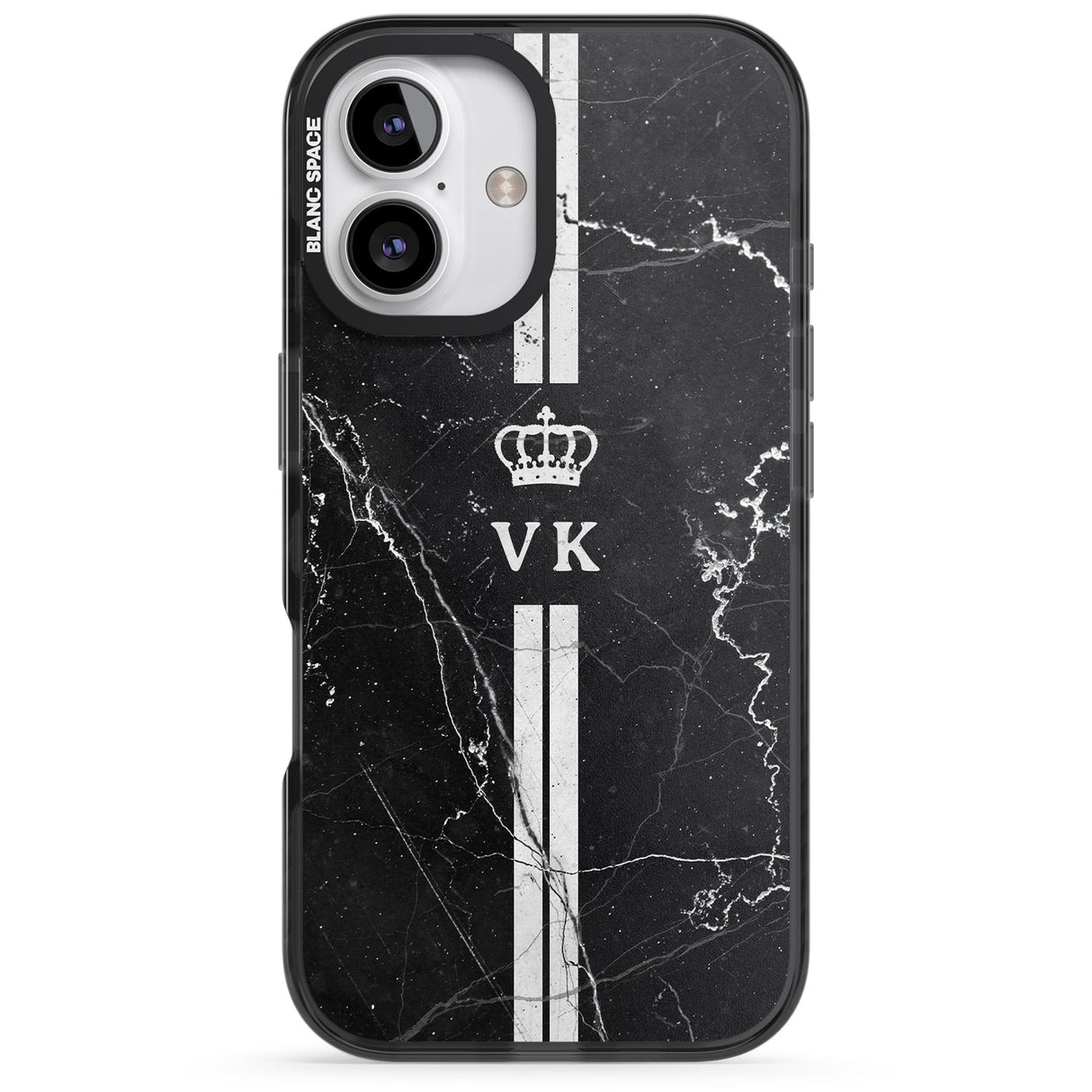 Personalised Stripes + Initials with Crown on Black Marble