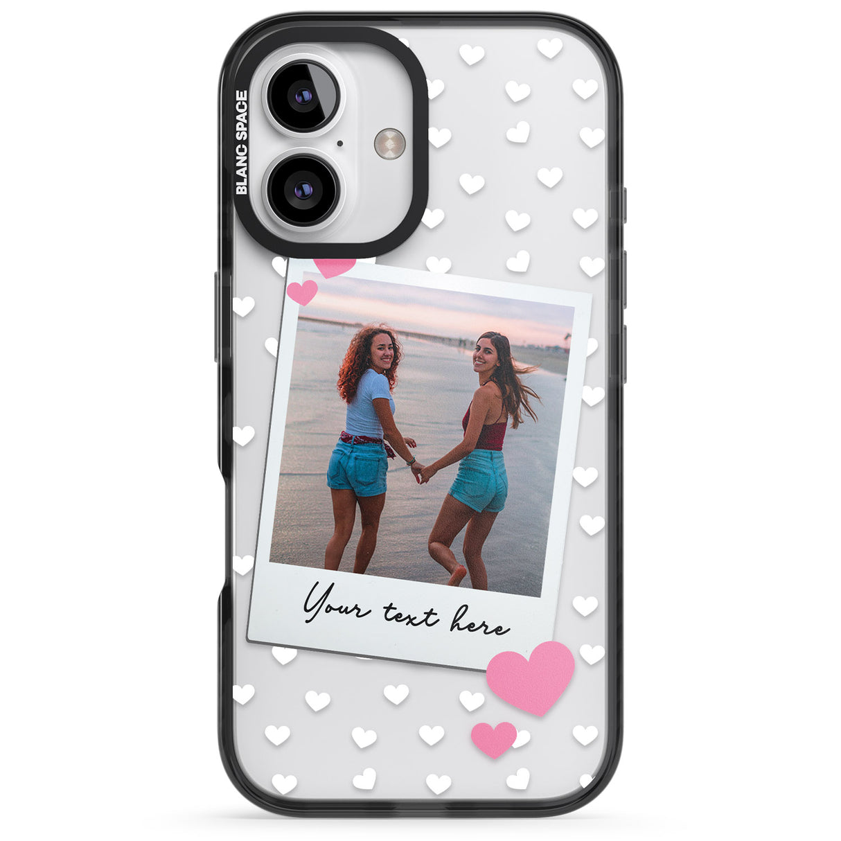 iPhone 16 Pro Max Personalised Instant Film & Hearts Photo Black Impact Phone Case