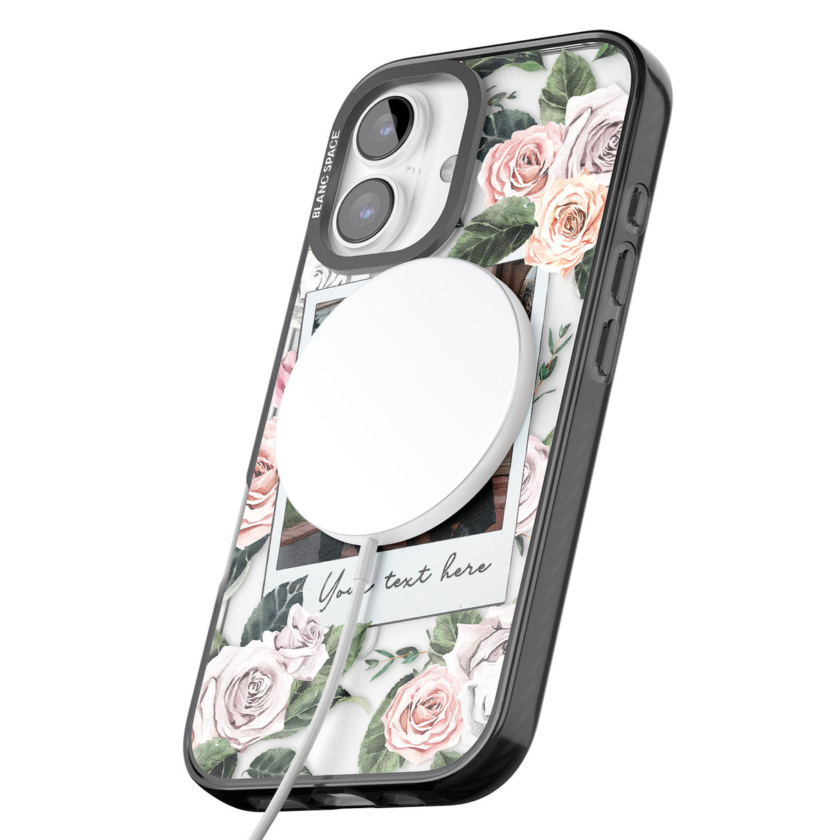 iPhone 16 Pro Max Personalised Floral Instant Film Photo Black Impact Phone Case