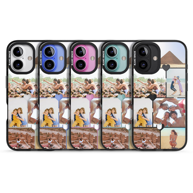 iPhone 16 Pro Max Personalised Heart Photo Grid Black Impact Phone Case