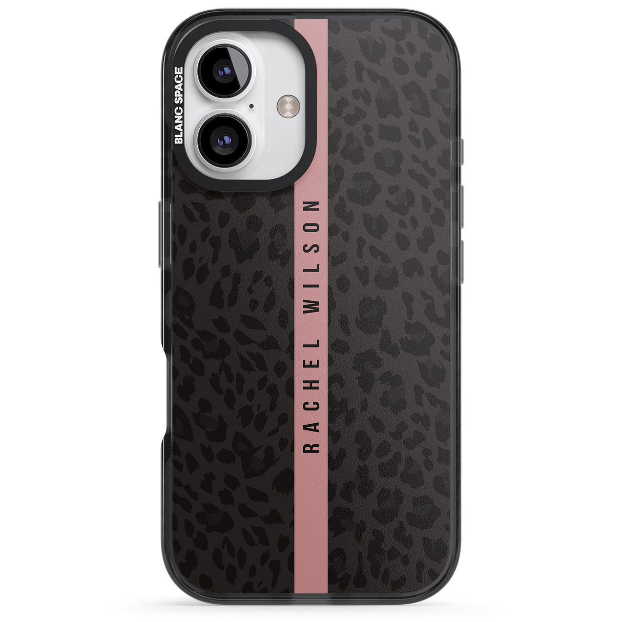 iPhone 16 Pro Max Personalised Pink Stripe Leopard Pattern Black Impact Phone Case