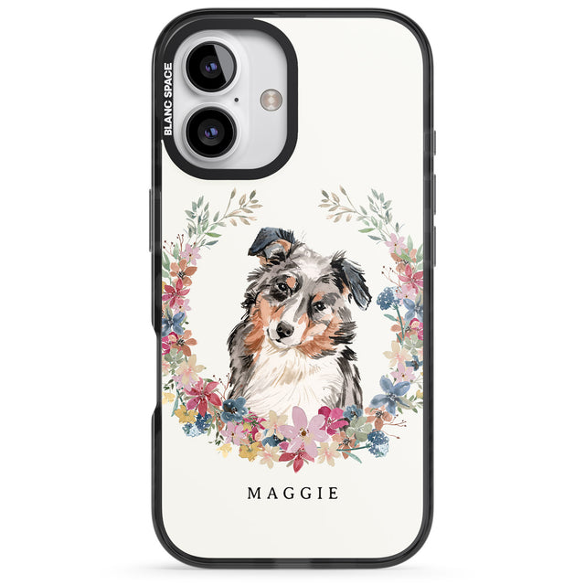 iPhone 16 Pro Max Personalised Australian Shepherd Watercolour Dog Portrait Black Impact Phone Case