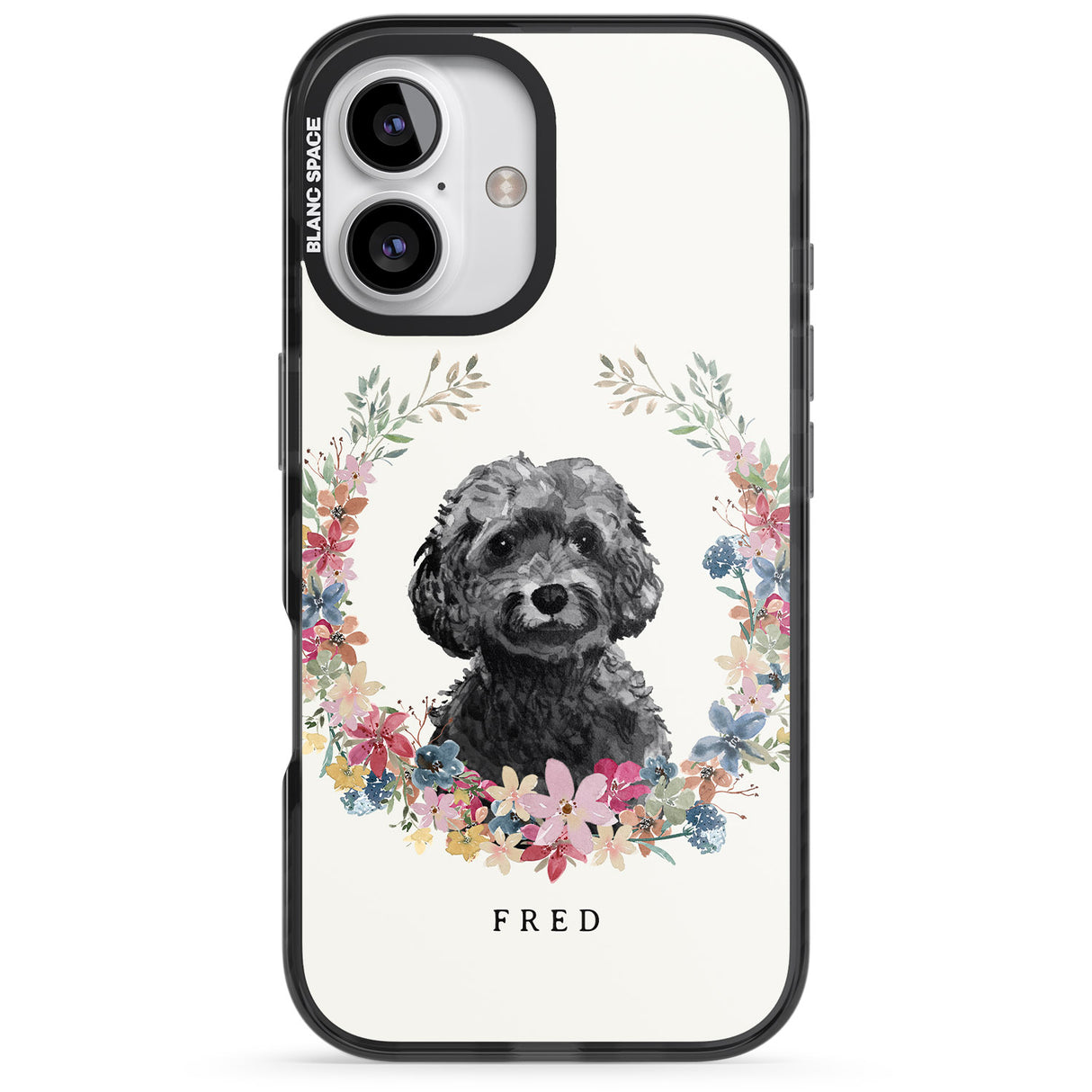 iPhone 16 Pro Max Personalised Black Cockapoo - Watercolour Dog Portrait Black Impact Phone Case