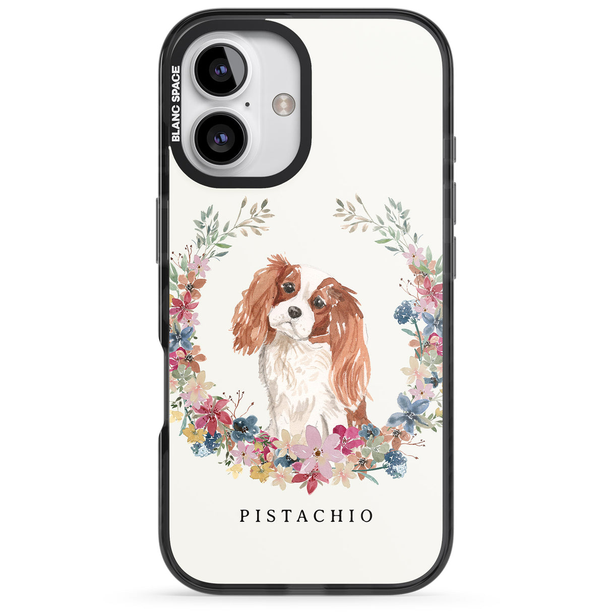 iPhone 16 Pro Max Personalised Cavalier King Charles Portrait Spaniel Black Impact Phone Case