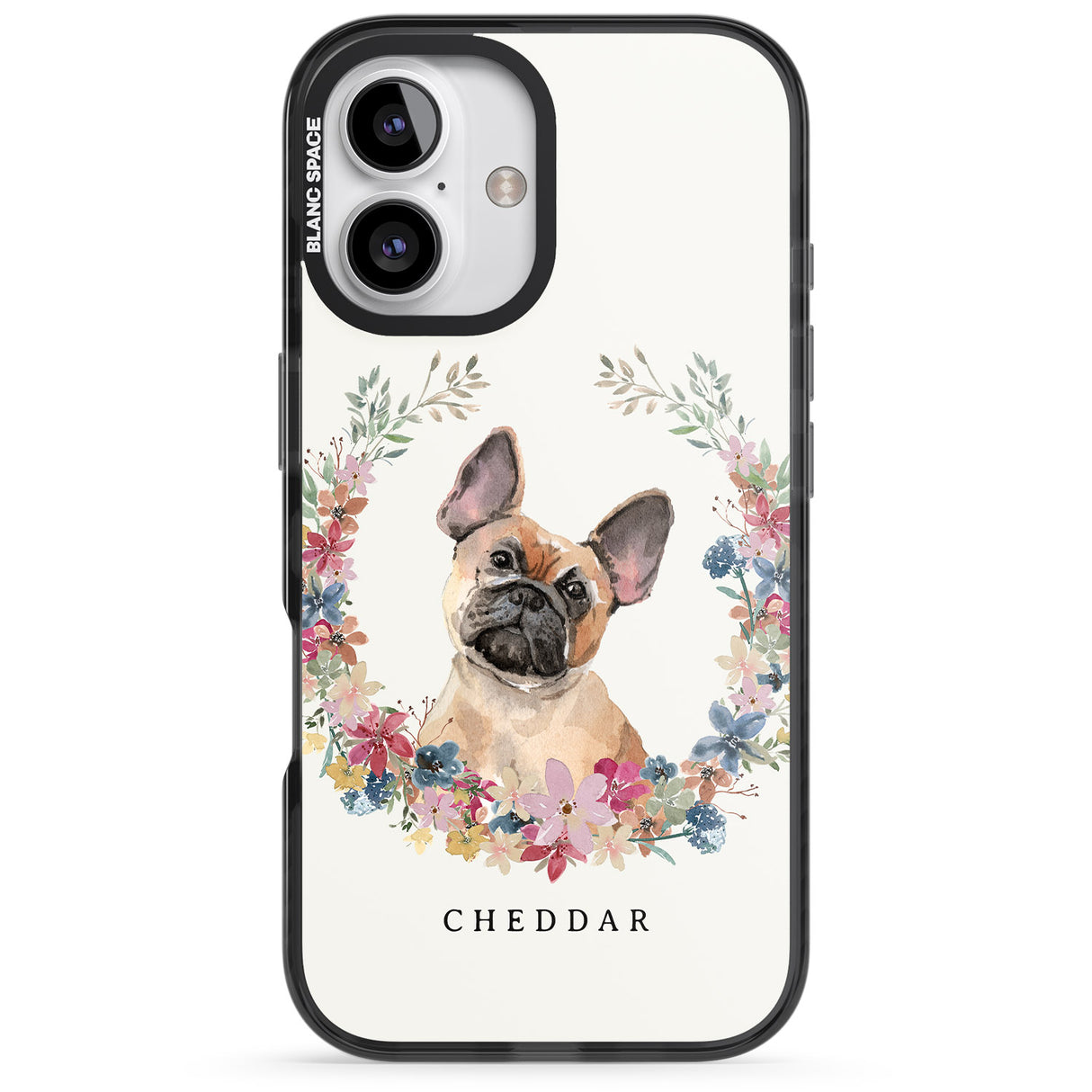 iPhone 16 Pro Max Personalised Tan French Bulldog Watercolour Dog Portrait Black Impact Phone Case