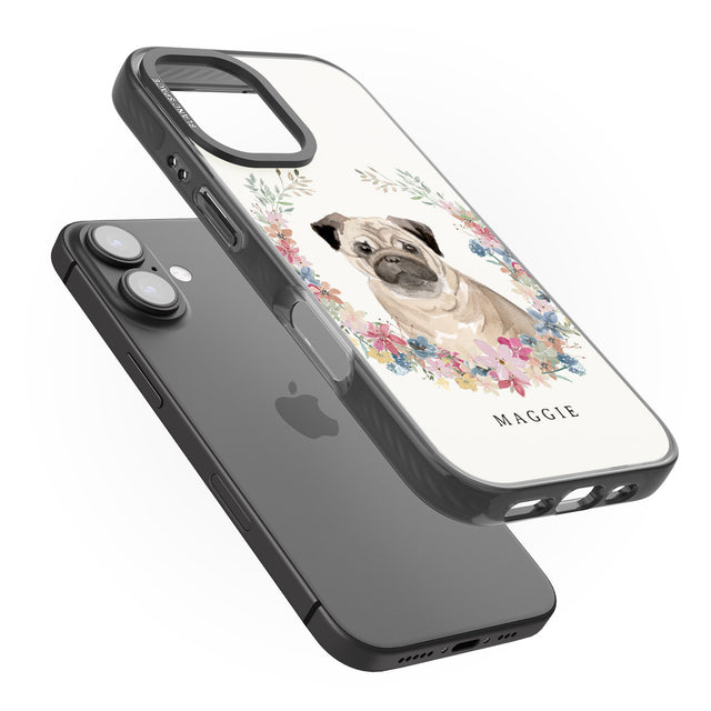 iPhone 16 Pro Max Personalised Pug - Watercolour Dog Portrait Black Impact Phone Case