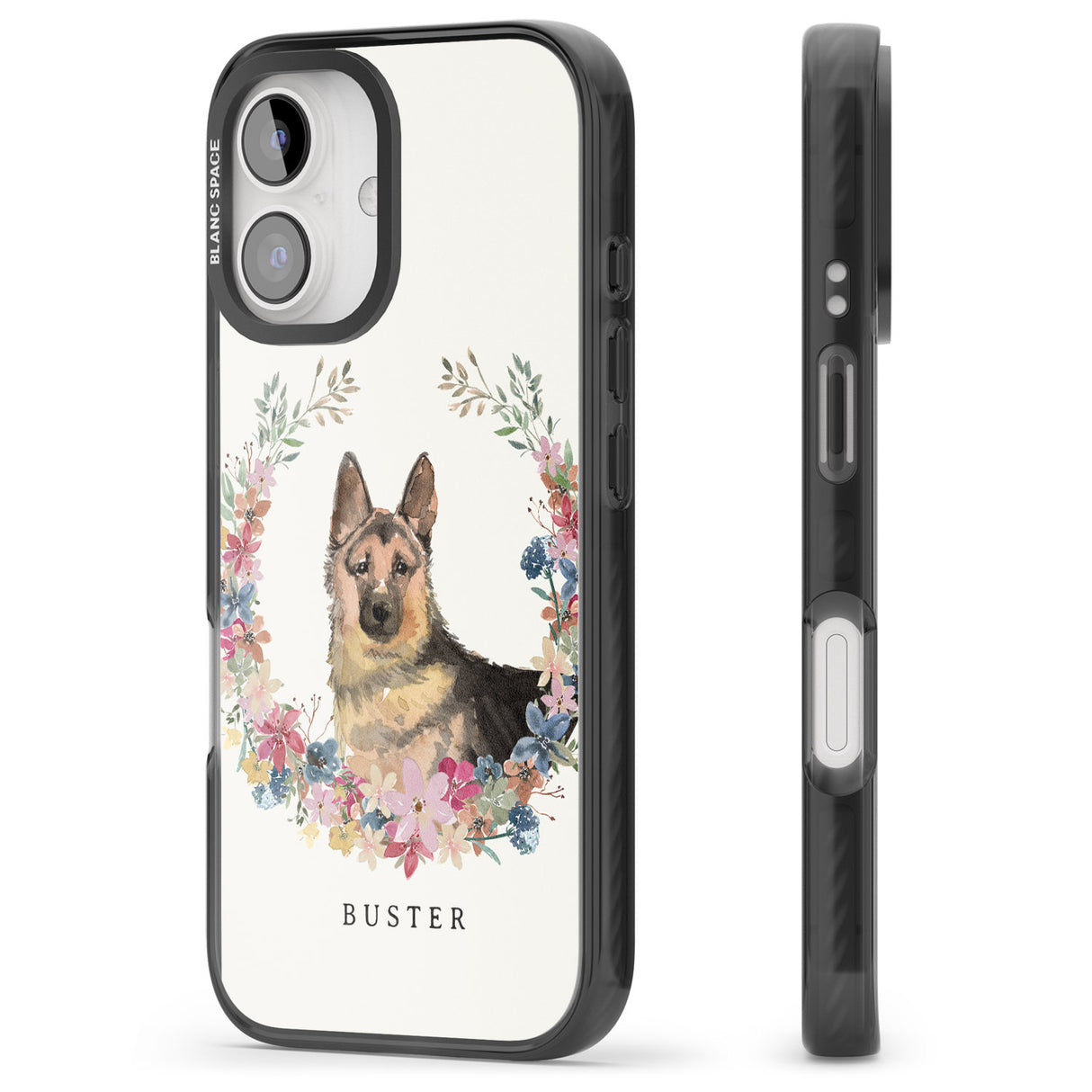 iPhone 16 Pro Max Personalised German Shepherd - Watercolour Dog Portrait Black Impact Phone Case