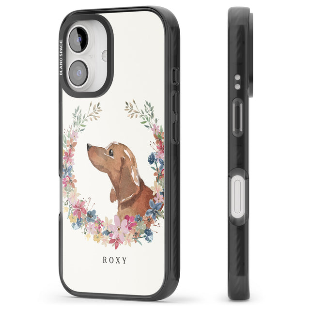 iPhone 16 Pro Max Personalised Tan Dachshund - Watercolour Dog Portrait Black Impact Phone Case