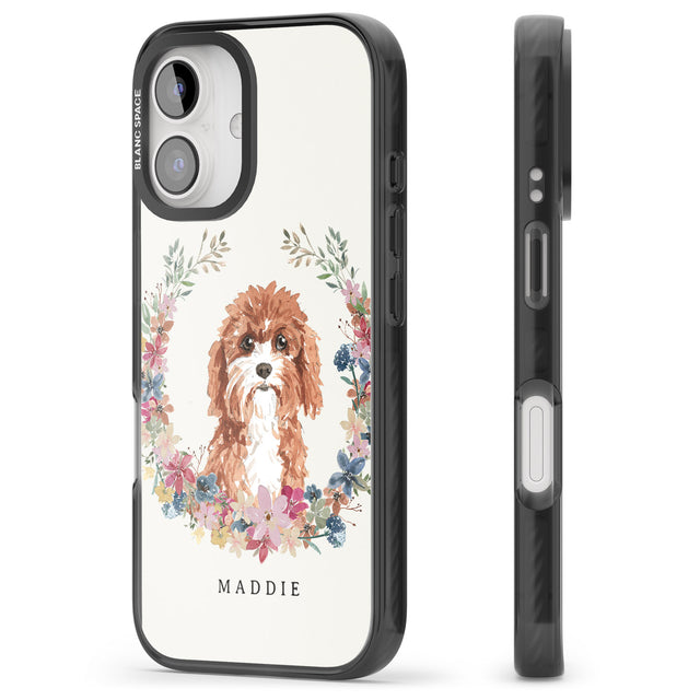 iPhone 16 Pro Max Personalised Cavapoo - Watercolour Dog Portrait Black Impact Phone Case