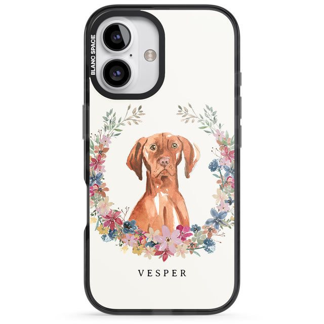 iPhone 16 Pro Max Personalised Hungarian Vizsla - Watercolour Dog Portrait Black Impact Phone Case