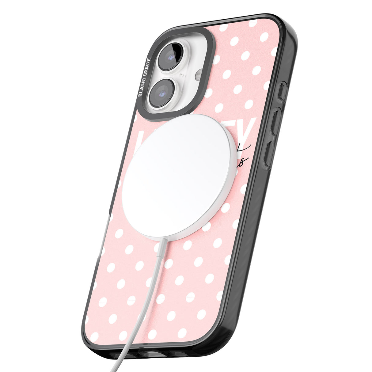 iPhone 16 Pro Max Personalised Pink Polka Black Impact Phone Case