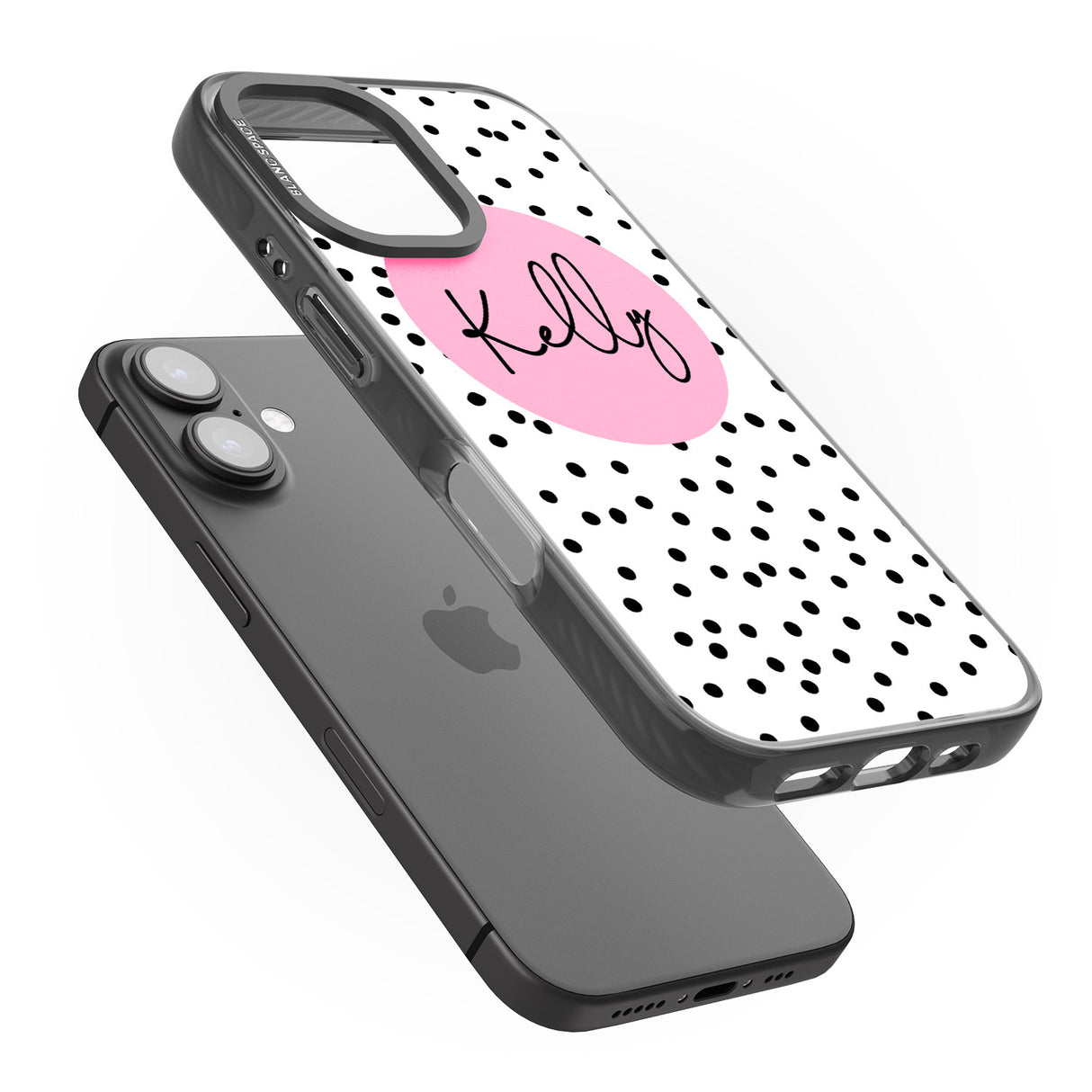 iPhone 16 Pro Max Personalised Pink Circle & Dots Black Impact Phone Case