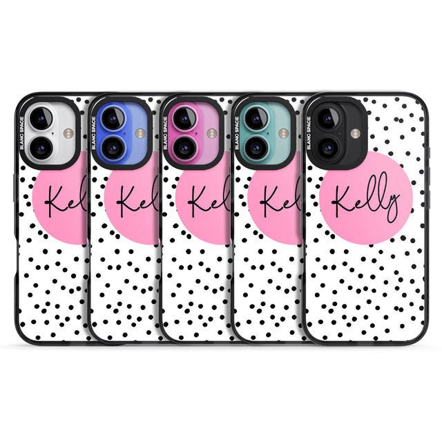 iPhone 16 Pro Max Personalised Pink Circle & Dots Black Impact Phone Case