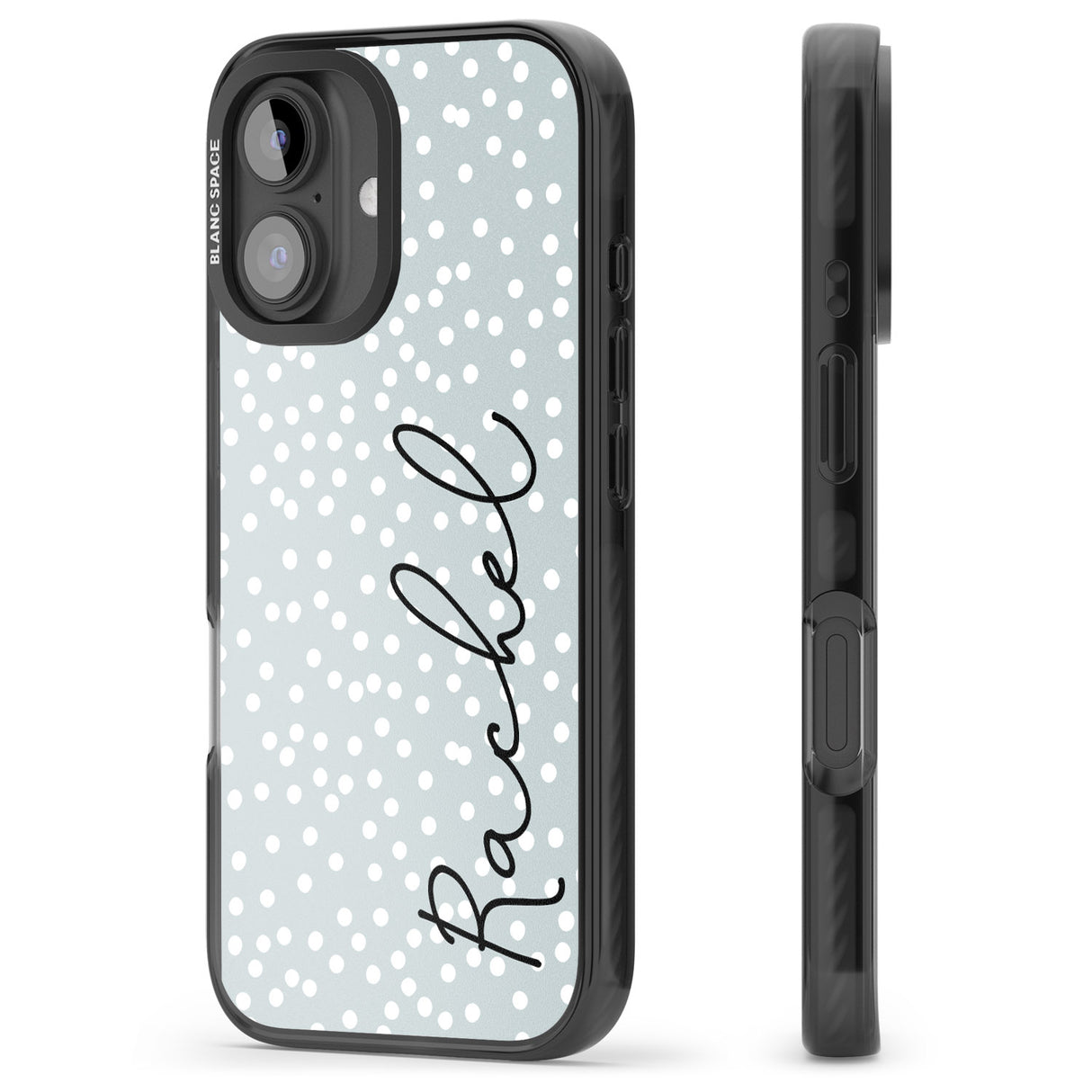 iPhone 16 Pro Max Personalised Vertical Cursive & Dots Black Impact Phone Case