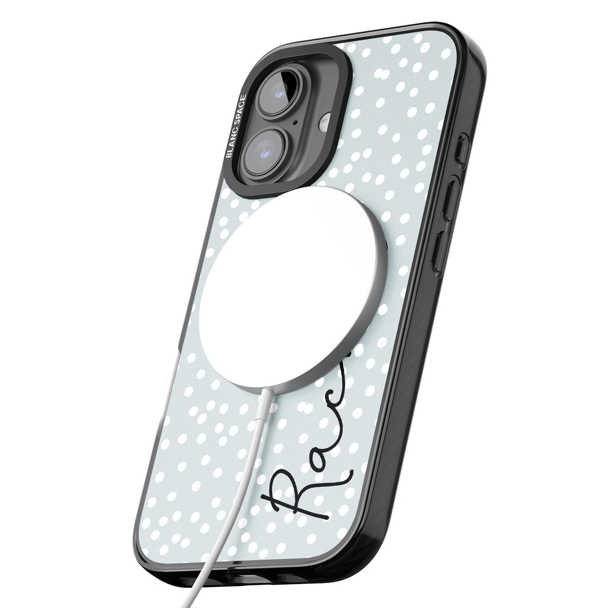 iPhone 16 Pro Max Personalised Vertical Cursive & Dots Black Impact Phone Case