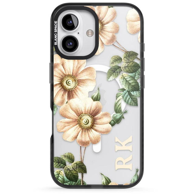 iPhone 16 Pro Max Personalised Clear Vintage Floral Cream Anemones Black Impact Phone Case