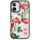 iPhone 16 Pro Max Personalised Clear Vintage Floral Pink Roses Black Impact Phone Case