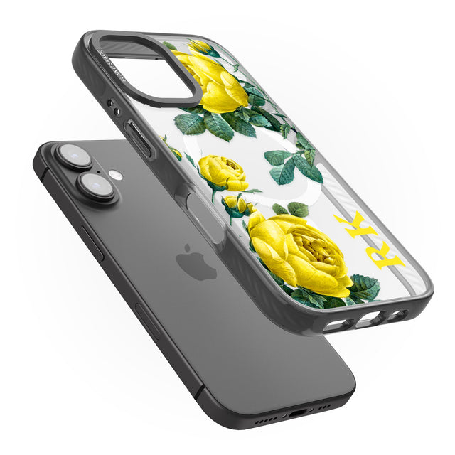 iPhone 16 Pro Max Personalised Clear Vintage Floral Yellow Roses Black Impact Phone Case