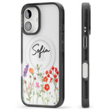 Personalised Spring Wildflowers Black Impact Magsafe Phone Case for iPhone 16, iPhone 16 Plus