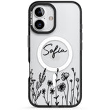 Personalised Black Wildflowers Black Impact Magsafe Phone Case for iPhone 16, iPhone 16 Plus