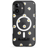 iPhone 16 Pro Max Personalised White Daisies & Cursive Black Impact Phone Case