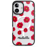 iPhone 16 Pro Max Personalised Red Peonies & Cursive Black Impact Phone Case