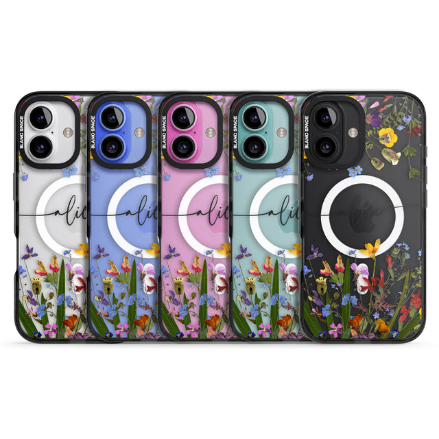 iPhone 16 Pro Max Personalised Wildflower Floral Black Impact Phone Case