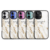 iPhone 16 Pro Max Personalised White & Gold Swirl Marble Black Impact Phone Case