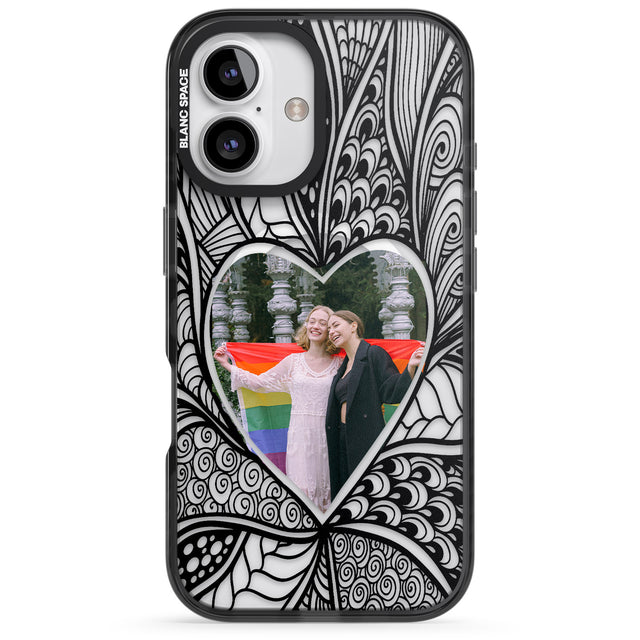 iPhone 16 Pro Max Personalised Henna Heart Photo Case Black Impact Phone Case