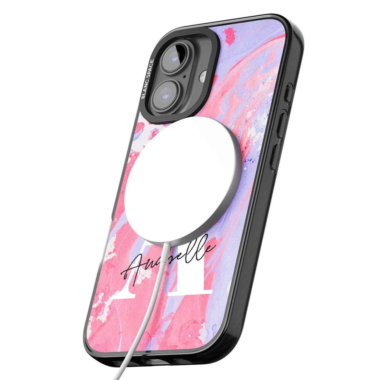 iPhone 16 Pro Max Personalised Pink & Purple - Marble Black Impact Phone Case