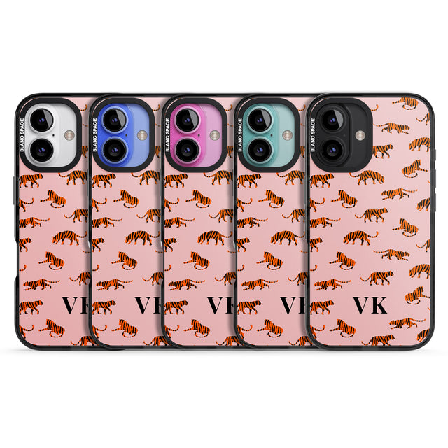 iPhone 16 Pro Max Personalised Safari Tiger Pattern on Pink Black Impact Phone Case